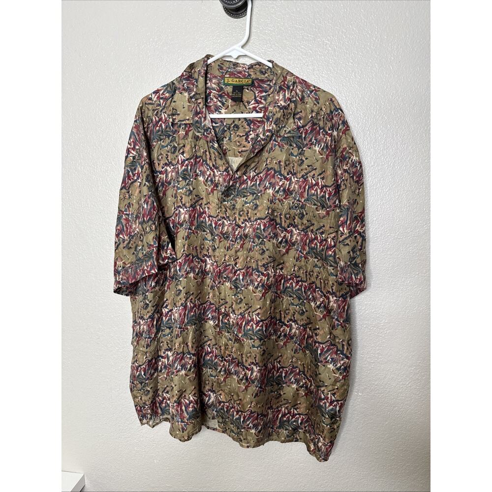 Vintage 80s Jerry J Garcia Abstract Geometric 100% Silk Button Shirt Mens XL